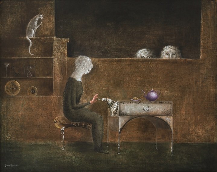 Leonora Carrington, Dando de comer a una mesa, 1959, huile sur toile, 57 x 70 cm © 2026 Estate of Leonora Carrington -ADAGP, Paris