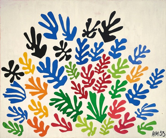 Henri Matisse La Gerbe, 1953 Papiers gouachés, découpés et collés sur papier marouflé sur toile, 311 x 350 cm Photo © The Hammer Museum, Los Angeles, USA © Fine Art Images/Bridgeman Images