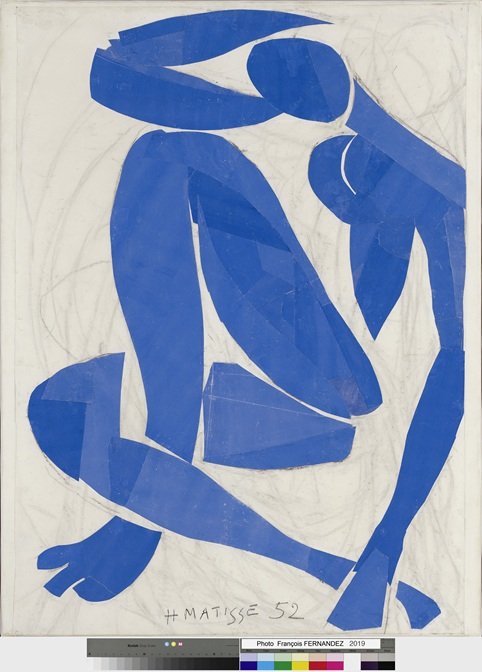 Henri Matisse Nu bleu IV, 1952
Fusain, papiers gouachés, découpés et collés sur papier
marouflé sur toile, 103 x 74 cm Don de Madame Jean
Matisse à l’Etat français pour dépôt au Musée Matisse
Nice, 1978, Musée d’Orsay, Paris (inv. D.78.1.57 / RF
36789)
Musée Matisse Nice Photo © François Fernande